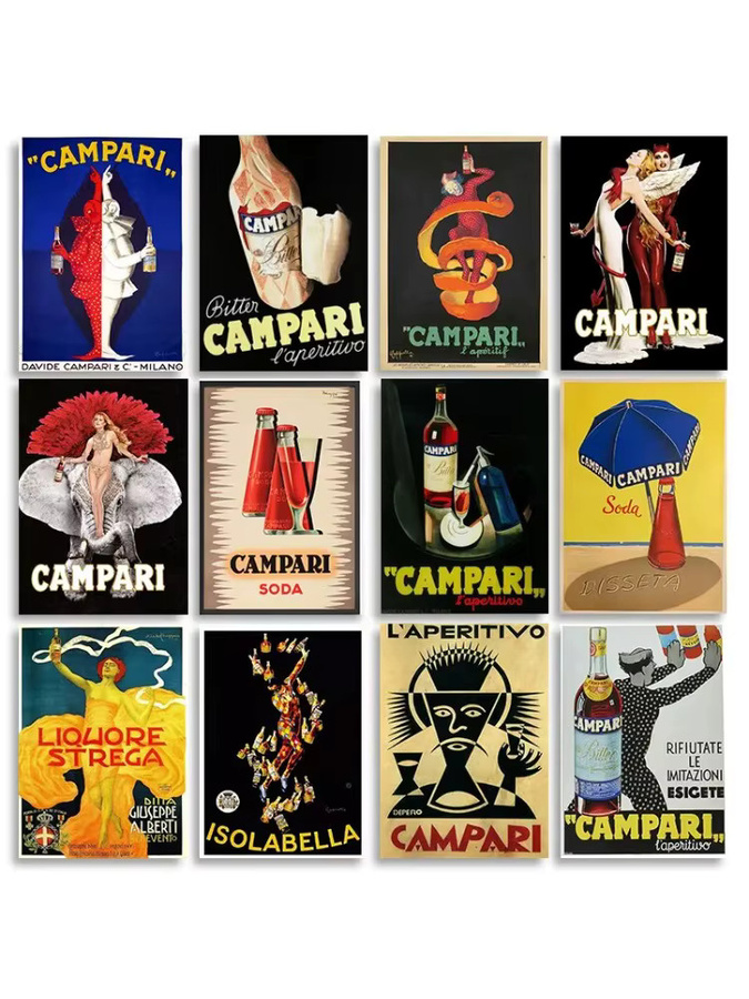 Vintage Campari Champagner Absinth Poster von Potdemiel als Leinwanddruck in Multicolor für deine Home Bar Dekoration - Bild 3