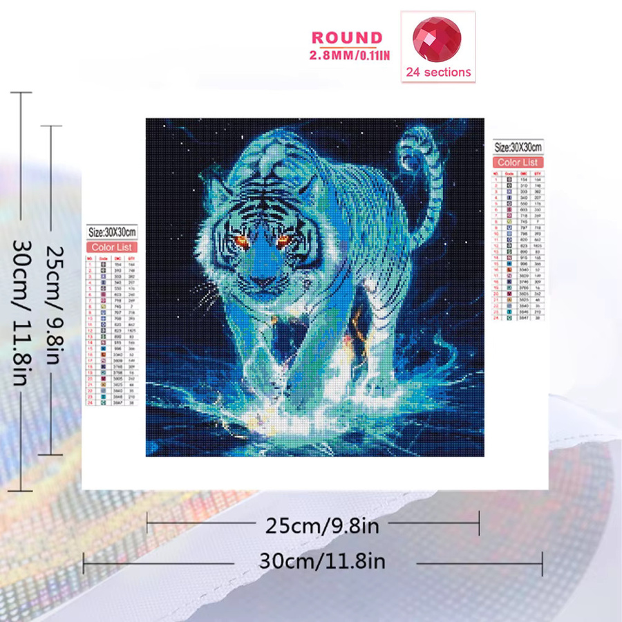 EverShine Diamant-Malerei-Set mit Tiger-Motiv, DIY-Mosaik-Stickerei mit runden Strasssteinen, B/B/B: 20 x 20 x 20 cm - Bild 2