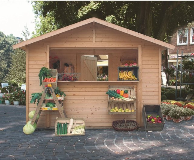 Karibu Marktstand 2 Gartenhaus aus Holz in Beige B/H/T: 329 x 248 x 202 cm - Bild 1