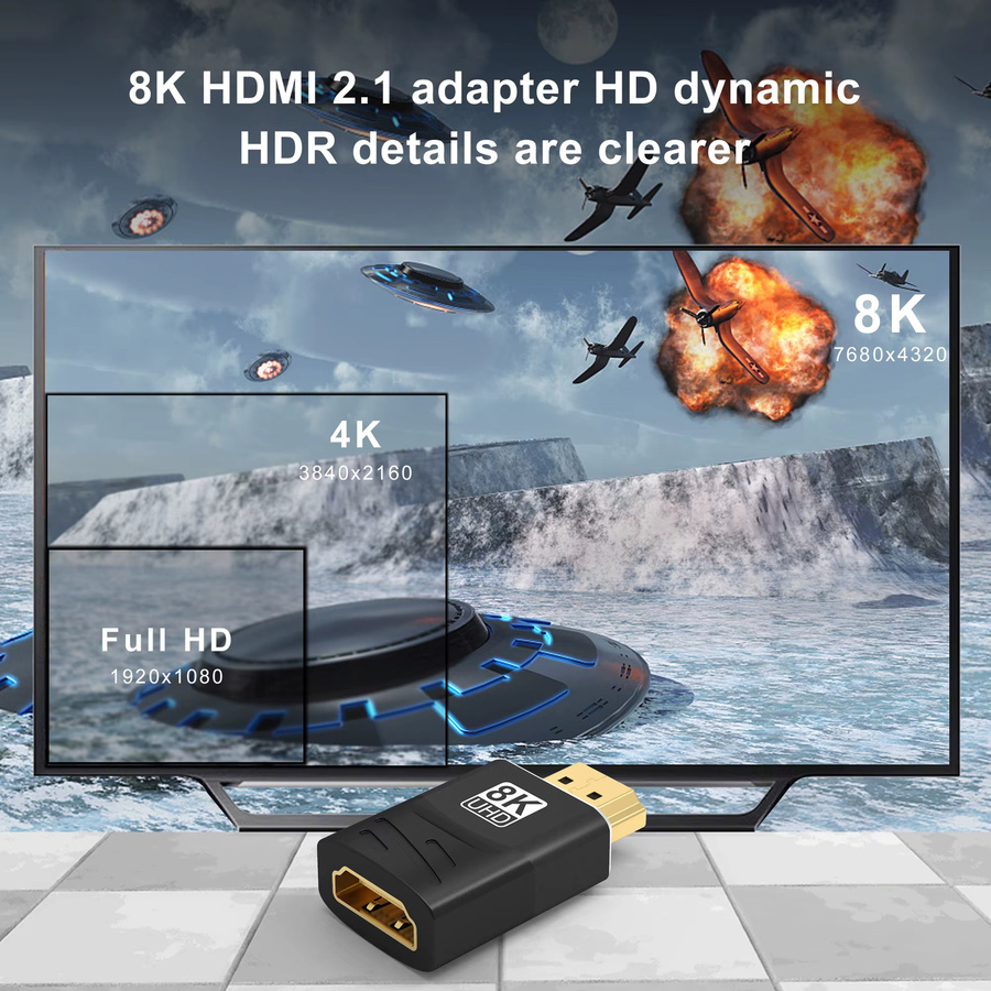 FDBOY HDMI 2.1 Adapter in Schwarz mit 90 Grad und 270 Grad Winkel für 8K60Hz, 4K120Hz und 48 Gbps HDR Video für HDTV, Projektor, PS5, PS4, Laptop und PC - Bild 5