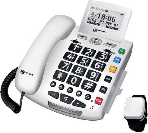 Geemarc SERENTIES Seniorentelefon mit Fallband-Sensor, beleuchtetem Display und Schnur, Weiß - Bild 1