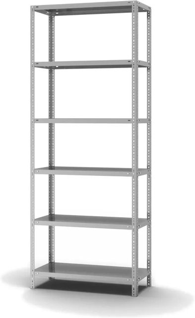 PROREGAL Edelstahlregal mit 6 Ebenen und Schraubsystem, Farbe Silber, H x B x T: 250 x 100 x 40 cm - Bild 1