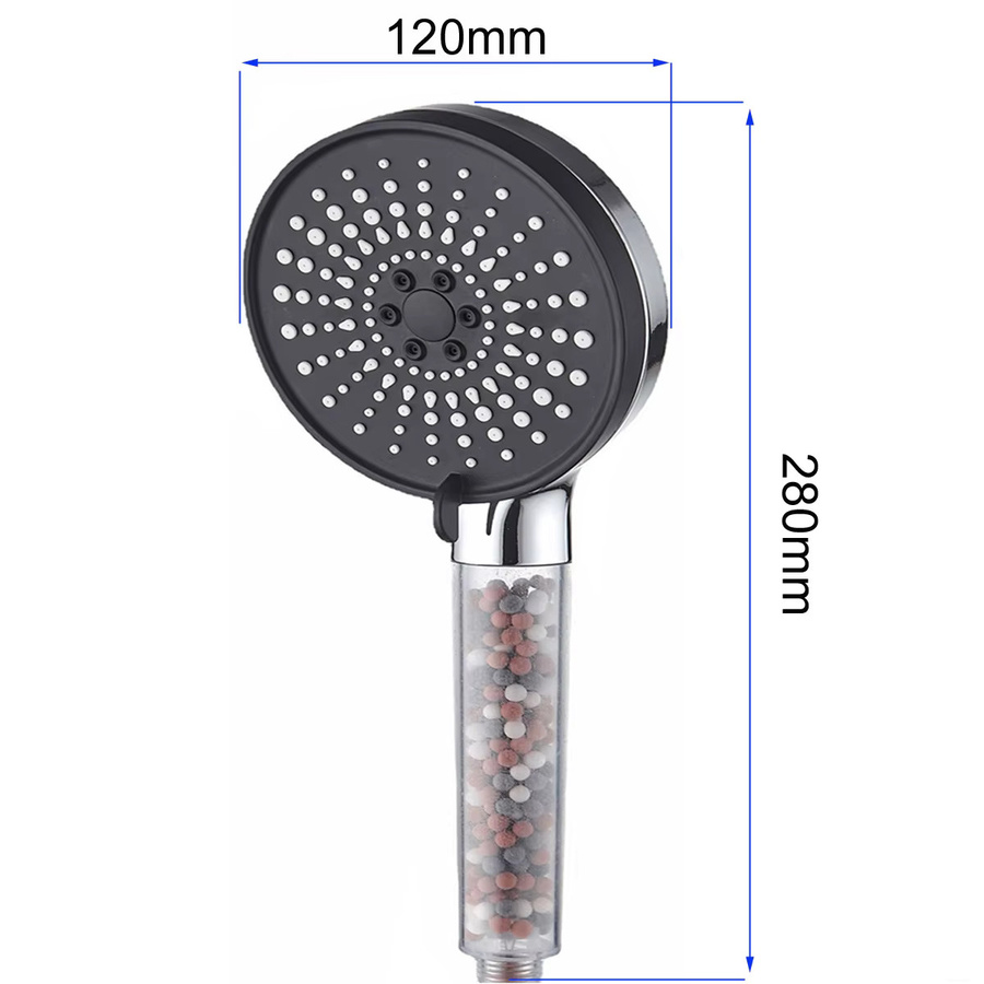 Duschkopf-Set mit 5-Gang-Wassereinstellung und Negativ-Ionen-Hochdruckfunktion zur Wasserenthärtung in Silber Chrome Round - Bild 6