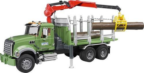 Bruder Mack Holztransport LKW mit Ladekran Modellfahrzeug grün - Bild 1
