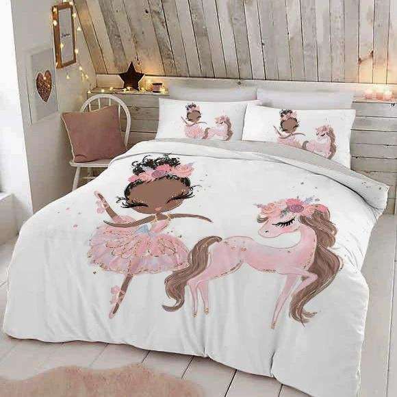Prinzessin Kinder Bettwäsche Set mit Schloss Motiv von Binchi Outdoor Product, Weiß, 2-teilig bestehend aus Bettbezug und Kissenbezug aus Mikrofaser, B/H: 135 x 200 cm - Bild 1