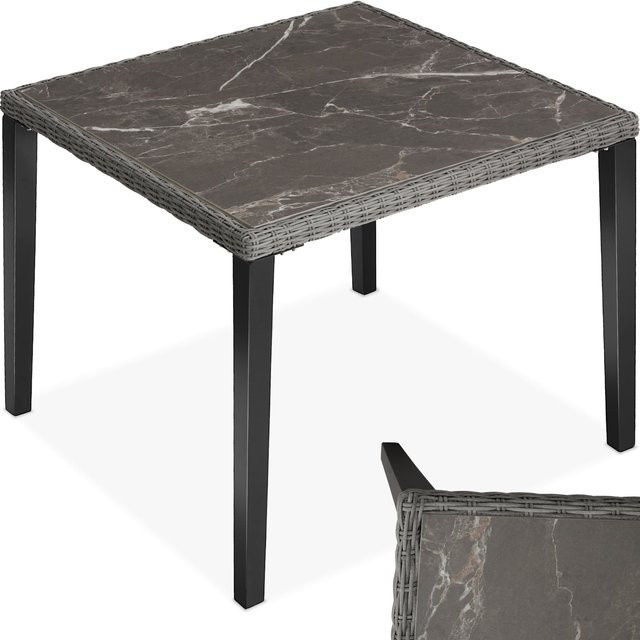 tectake Rattan Tisch Tarent in Grau mit Marmoroptik und Aluminiumgestell für Garten und Outdoor B/T/H: 93,5 x 93,5 x 75 cm - Bild 1