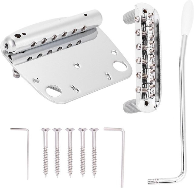 Tremolo Vibrato Saitenhalter und Brücken-Set für Mustang Gitarre in Weiß und Silber - Bild 1