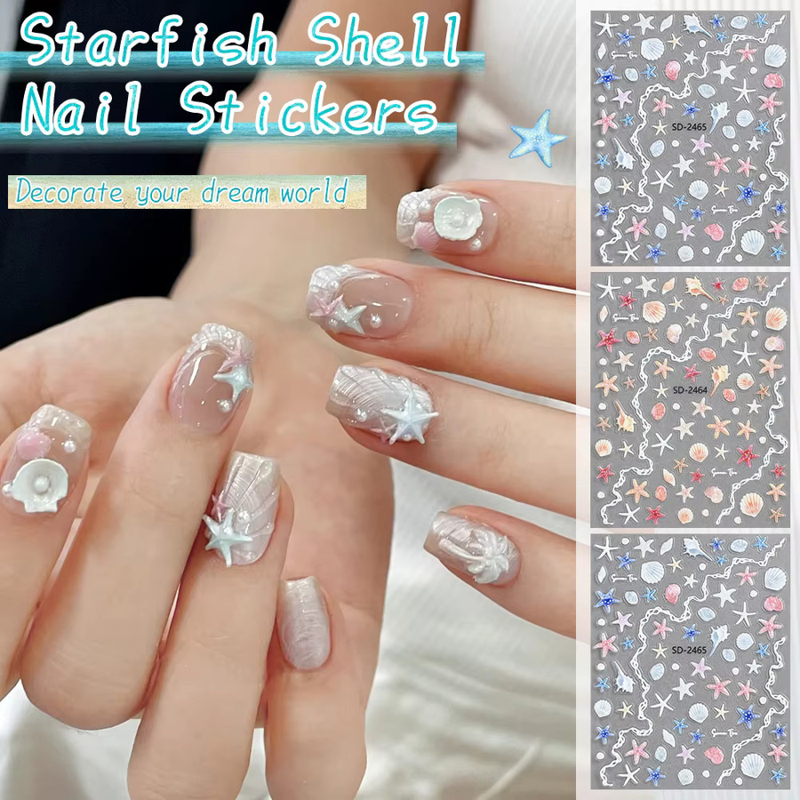 KANIU Nagelaufkleber 5D Geprägte Seestern-Muschel, Glänzend - Bild 2