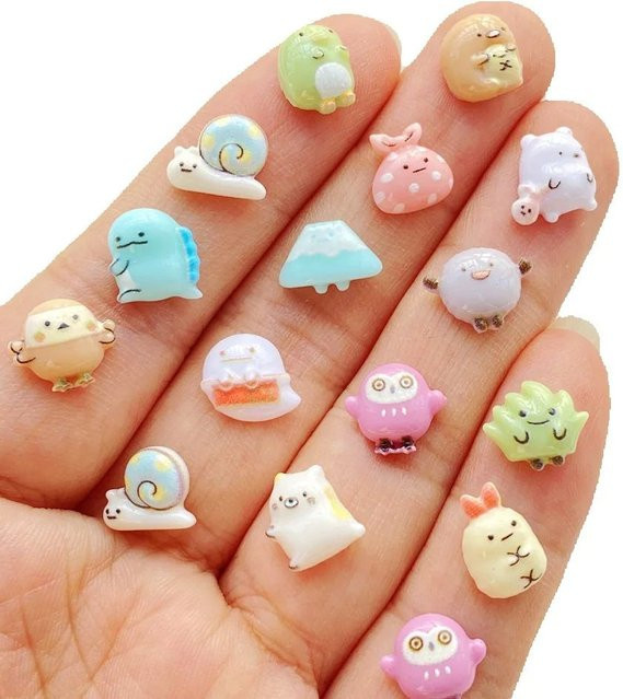 60 Stück Mini-Cartoon-Anhänger, Harz, Dinosaurier, Hasen, Schnecken, Unisex - Bild 1