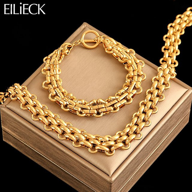 EILIECK Schmuck-Set, Halskette und Armband, 18K vergoldet, Edelstahl, Damen - Bild 1