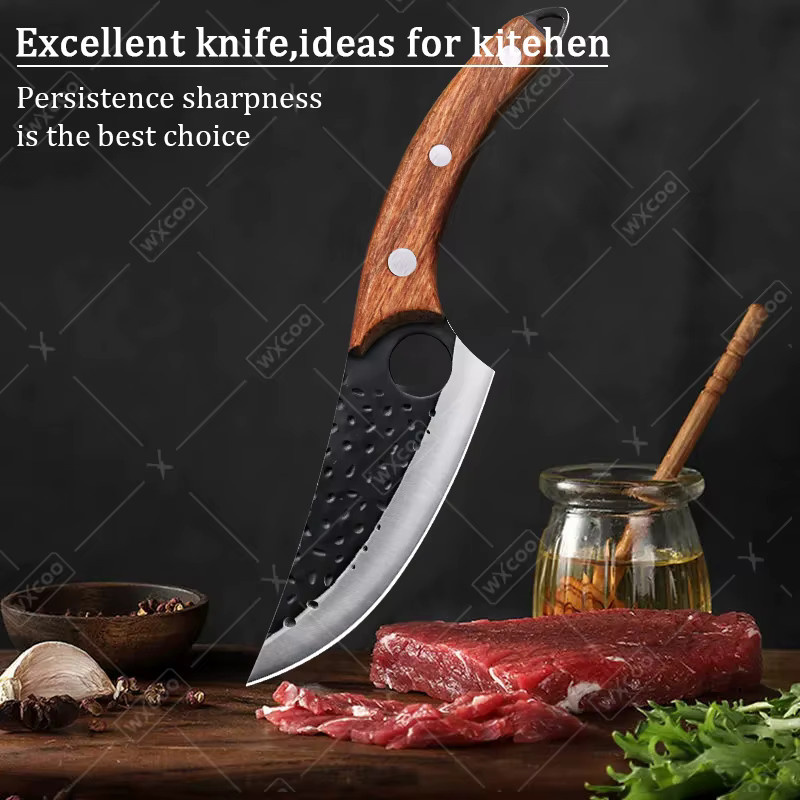 WXCOO Geschmiedetes Hackmesser in Silber mit Holzgriff und Schutzhülle für Fleisch und Fisch - Bild 2