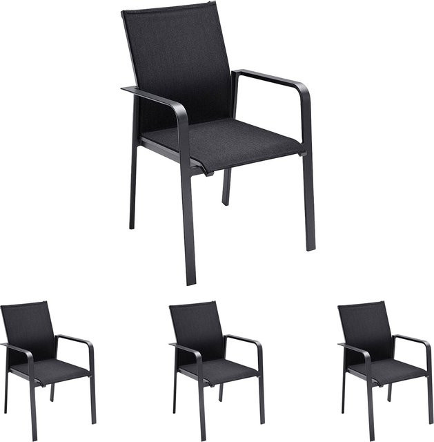 4er Set Solpuri BREEZE Stapelsessel aus Aluminium in Anthrazit und Softex Coal - Bild 1