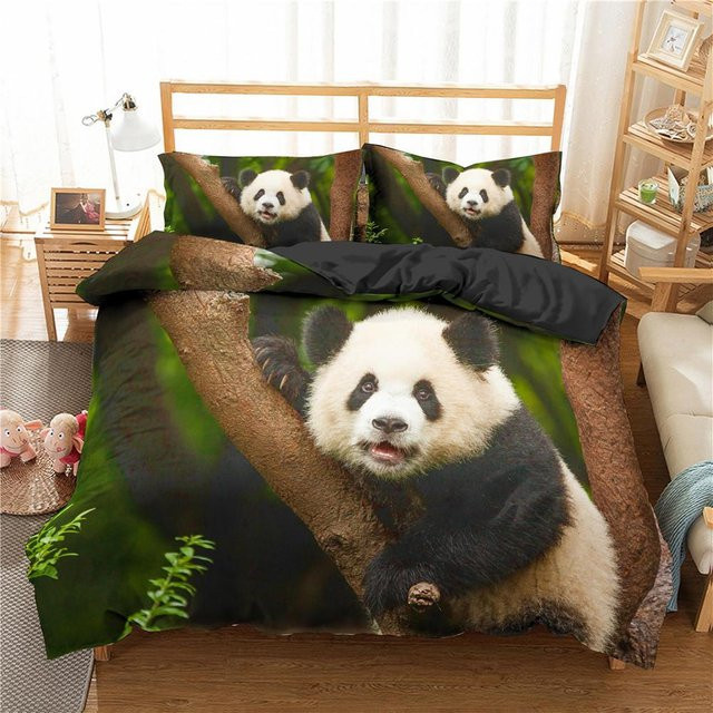 Binchi Outdoor Product Panda Bettwäsche-Set mit Tiermuster aus Mikrofaser, Farbe: Schwarz, B/H: 200 x 200 cm - Bild 1