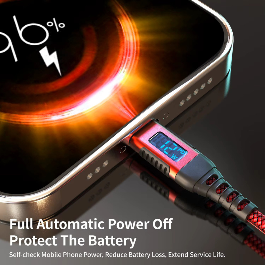 LAIHONEN MFi-zertifiziertes USB-A zu Lightning Ladekabel mit LED-Anzeige in Rot für 12W Schnellladung, kompatibel mit iPhone 8-14 und iPad - Bild 5