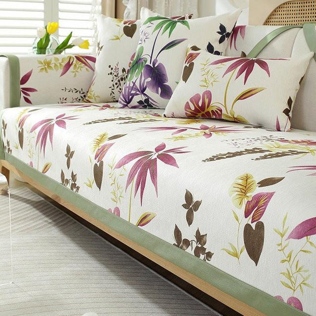 Rutschfester Chenille Jacquard Sofabezug für Ecksofas, Mehrfarbig, B/B: 70 x 70 cm - Bild 1