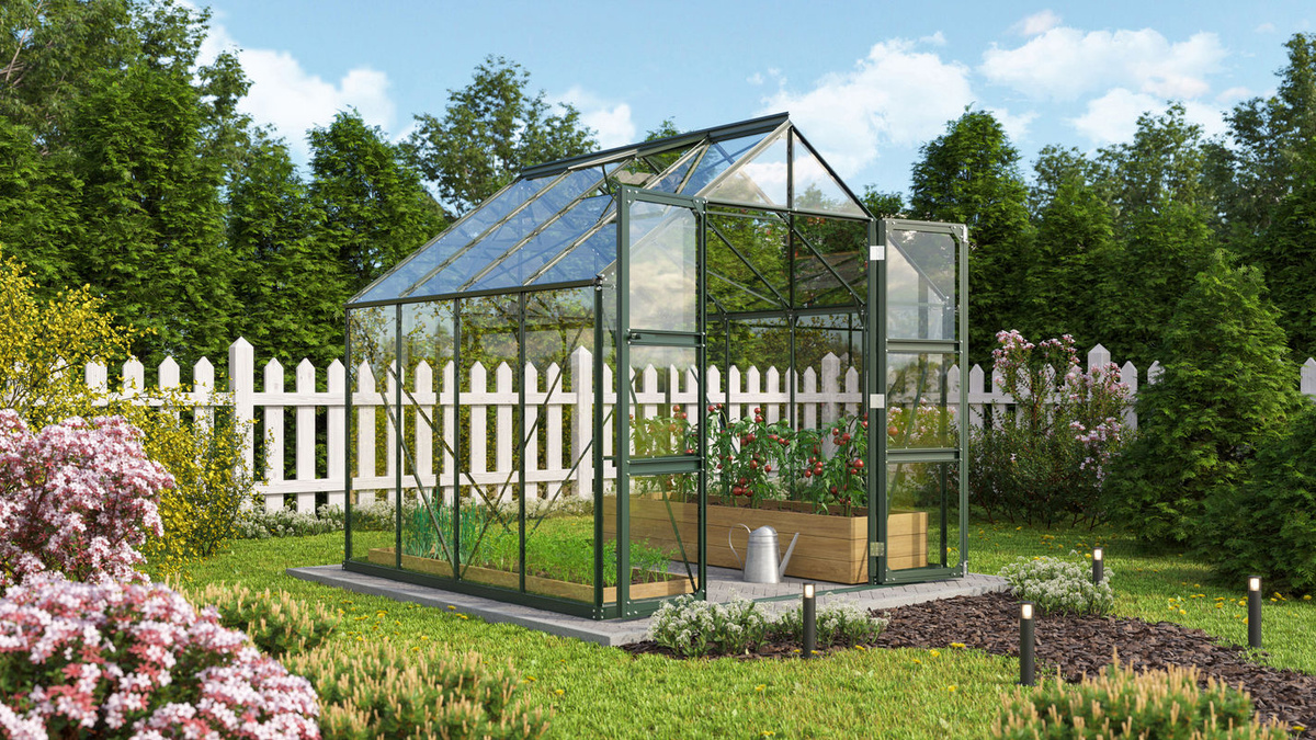 Vitavia Gewächshaus Domus 6700 in Smaragdgrün mit Einscheibensicherheitsglas und Doppelschwingtür, 6,7 m² - Bild 4