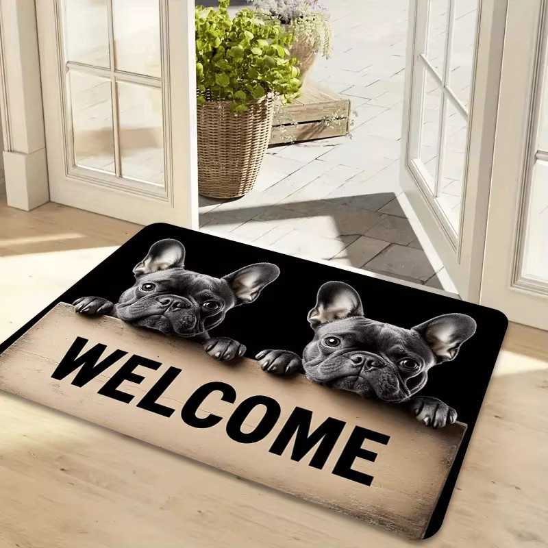 VIKAMA Fußmatte mit französischer Bulldogge, rutschfester und saugfähiger Eingangsteppich in Schwarz, B: 60 cm, T: 40 cm - Bild 4