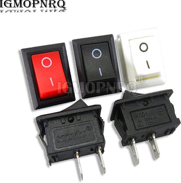 10er Set KCD01-117S Rocker Schalter SPST Panel Mount mit 2 Pins, Farben: Schwarz, Rot, Weiß, B/H: 15 x 21 mm, 6A/250V 10A/125V - Bild 1