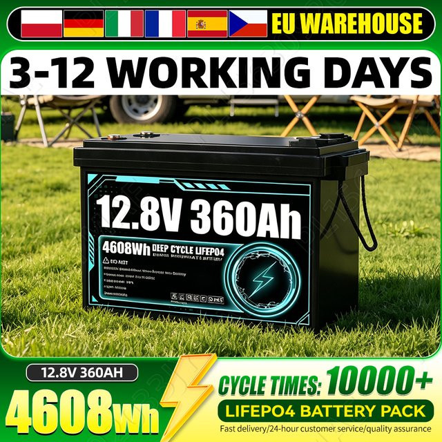 Futuraglow 12V 360Ah LiFePO4 Batterie Klasse A, 12,8V Lithium-Eisenphosphat-Akku-Pack in Schwarz mit hoher Kapazität und 10.000 Tiefentladezyklen für Wohnmobile, Vans und Camper - Bild 1