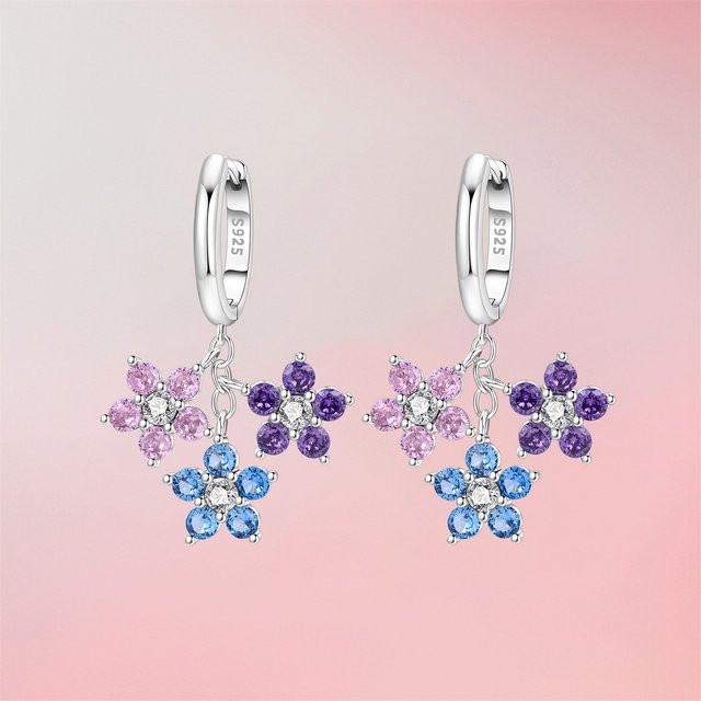 PANPOKI Blumen-Tropfenohrringe, 925 Silber, Zirkonia, Damen - Bild 1