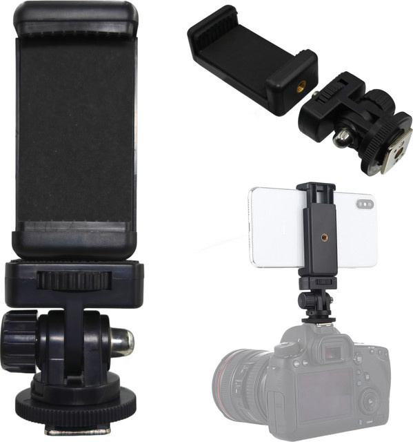 VeFly Hot-Shoe-Telefonhalterungsadapter für DSLR-Kameras und Monitore, Mobiler Clip-Halter in Schwarz - Bild 1