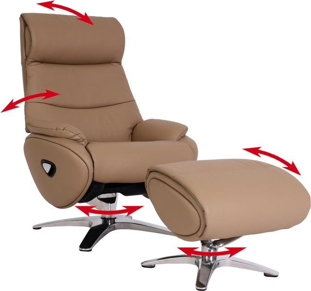 MCW Relaxsessel K98 mit Hocker in Beige aus Echtleder und Kunstleder mit Metallgestell und Liegefunktion - Bild 1