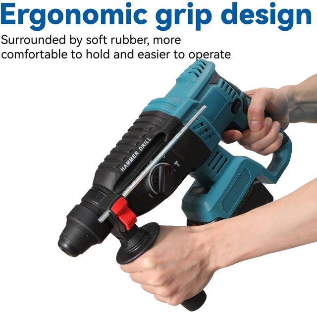 TKKEACE Kabelloser 4-in-1 Bohrhammer mit Akku und Ladegerät in Blau für Beton, Holz und Metall - Bild 1