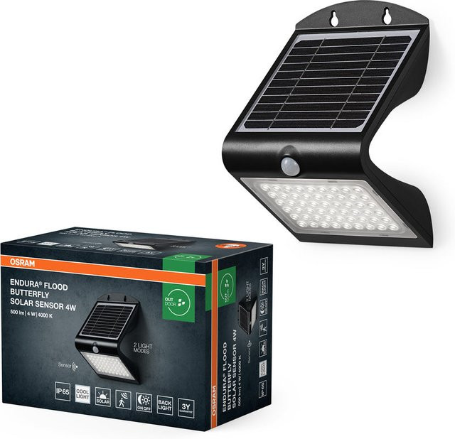 Osram Endura Butterfly Solar-Flutlicht in Schwarz mit 500 lm, 4 W, LED, 4000 K, Bewegungssensor und Lichtsensor, IP65 Outdoor-Leuchte - Bild 1