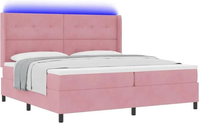 vidaXL Boxspringbett mit Matratze und LED-Unterbettbeleuchtung in Rosa, Samt, B/T/H: 200 x 200 x 28 cm - Bild 1