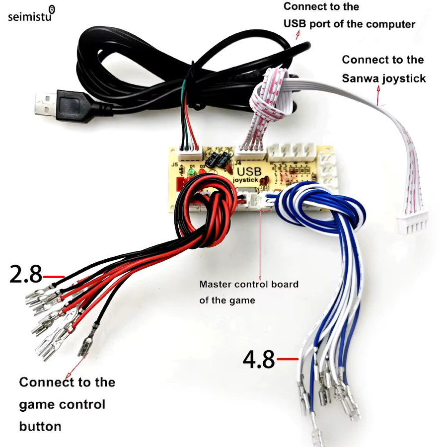 Seimistu Arcade USB Encoder Null Verzögerung für PC, PS3 und Raspberry Pi, kompatibel mit 5PIN und 2,8 mm Tasten, Multicolor - Bild 2