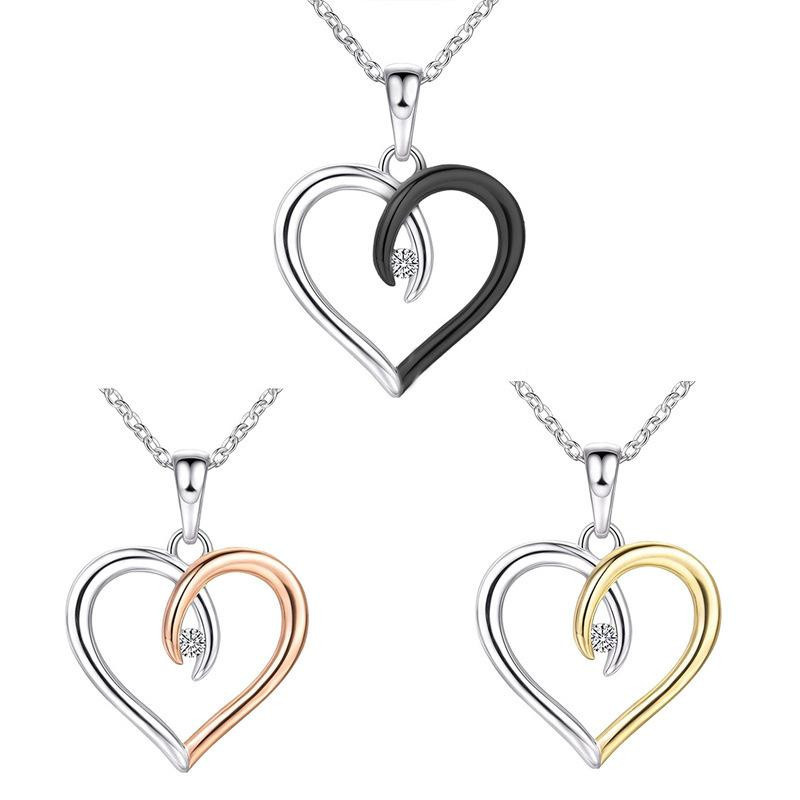 Halskette 925 Silber, Pfirsich Herz Intarsien, Diamant, Damen - Bild 2