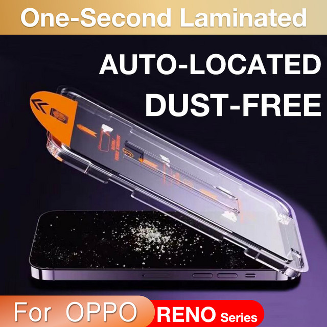 Displayschutzfolie aus gehärtetem Glas für OPPO Reno 8 7 6 5 4 3 2 Pro Plus 5G Lite K Face SE, transparent, inklusive Staubentfernungsset - Bild 1