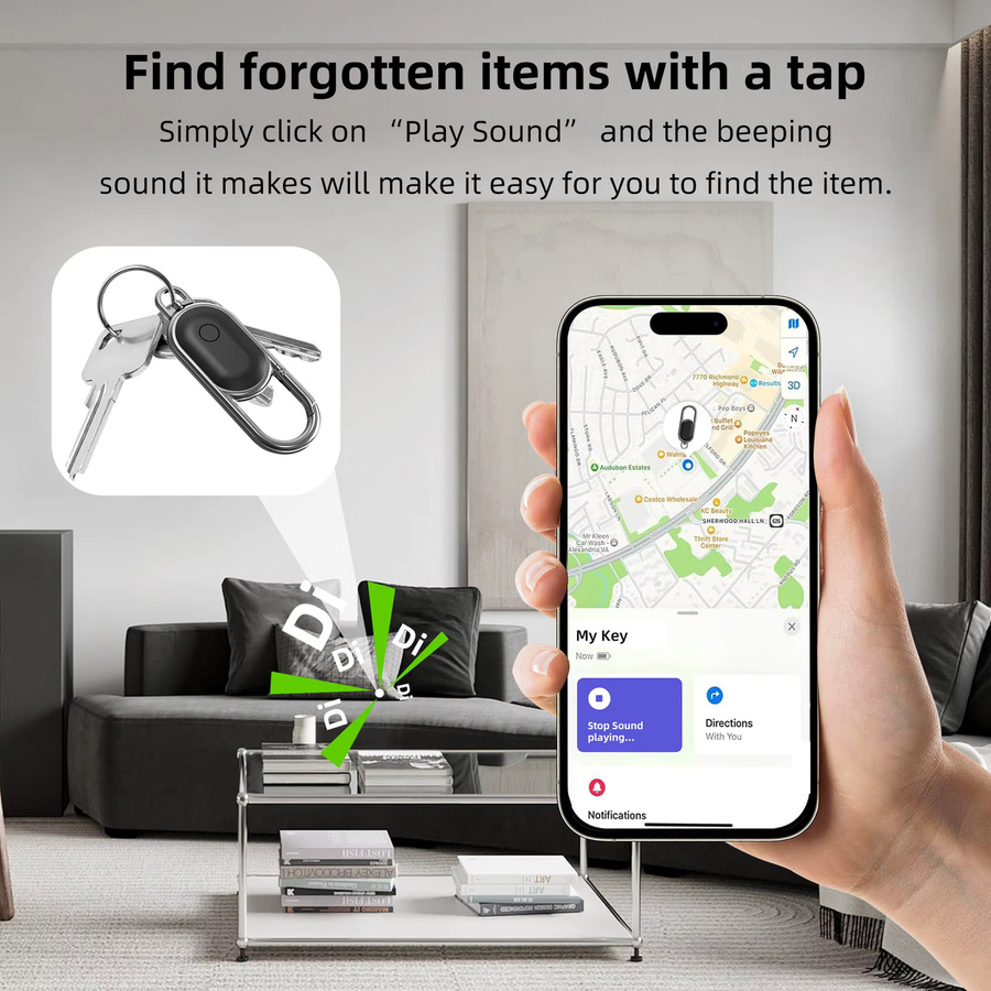 FUNTINGTREE iOS Key Finder Locator mit Sound Item Tracker für Schlüssel, Gepäck und Rucksäcke, Schwarz - Bild 4