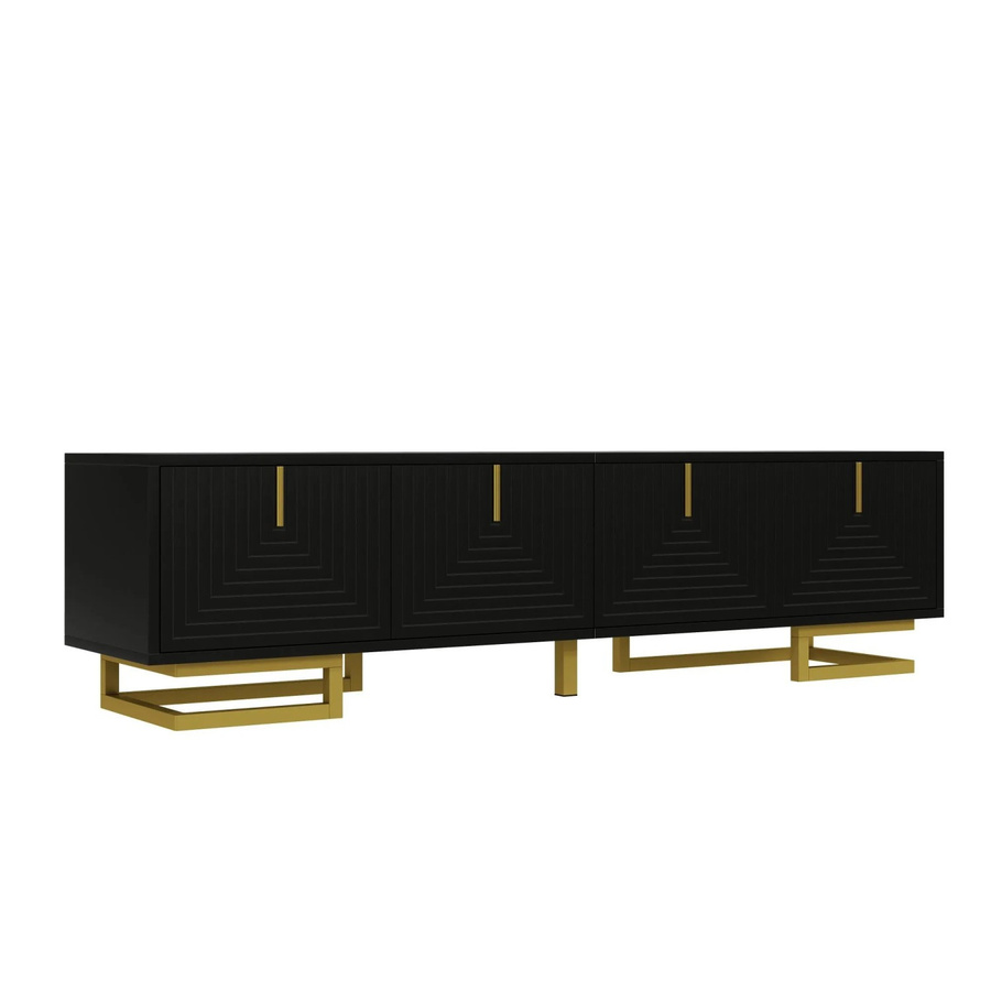 okwish TV Schrank Schwarz mit strukturierten Türen und goldenen Griffen sowie goldenen Beinen für dein Wohnzimmer B: 160 cm, T: 38 cm, H: 44,5 cm - Bild 2