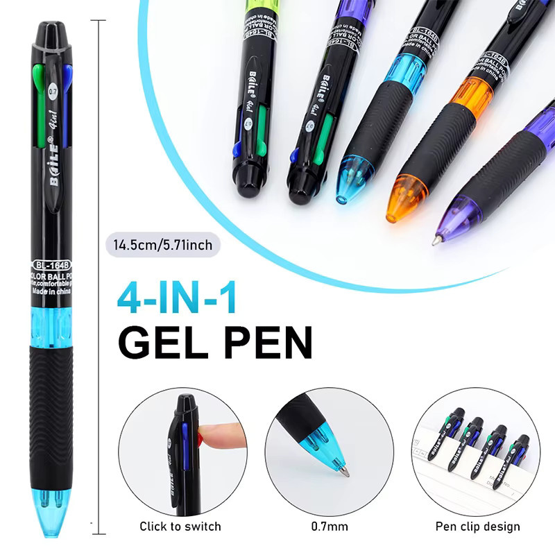 4er-Set kreative 4-in-1 Mehrfarben Kugelschreiber mit 0,7 mm Mine in Schwarz, Blau, Rot und Grün für Büro und Schule - Bild 2
