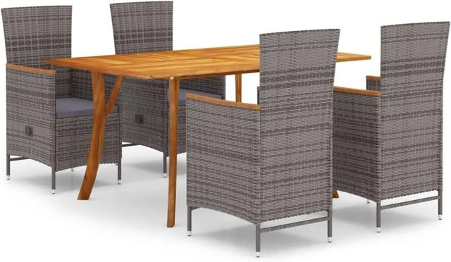 vidaXL 5-teilige Garten-Essgruppe Grau aus Akazien-Massivholz und PE-Rattan - Bild 1