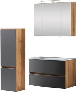HELD MÖBEL Waschtisch-Set KOPENHAGEN in Grau, 5-teilig mit LED-Beleuchtung und Soft-Close-Türen - Bild 1