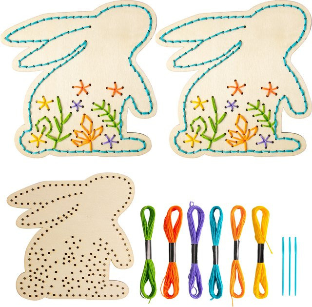Joy-enlife Osterhase Holz Kreuzstich DIY Kit als hängendes Kaninchen-Ornament für deine Ostern-Dekoration in Mehrfarbig - Bild 1
