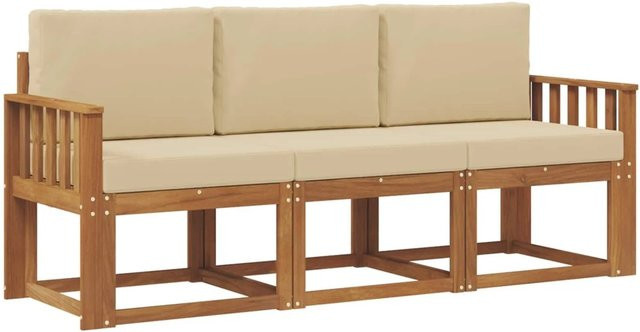 vidaXL Outdoor-Sofagarnitur aus Akazienholz mit Kissen in Natur und Beige - Bild 1
