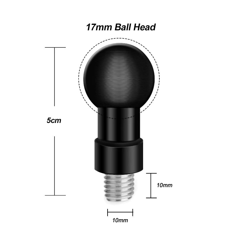 Yaoiler Aluminium Kugelkopfadapter 17mm in Schwarz für M6 M8 M10 Schrauben zur Verlängerung von Motorrad-Rückspiegeln, Handyhalterungen und Kameraständern - Bild 2