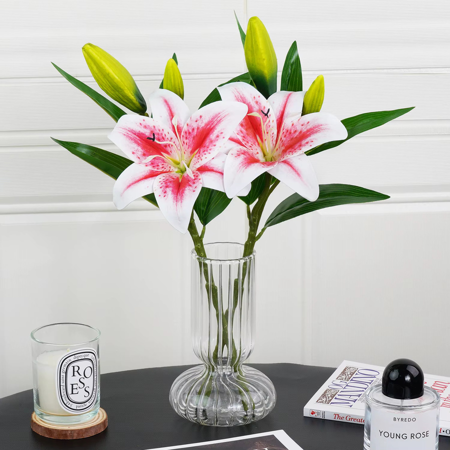Uflower Künstlicher Lilien-Blumenstrauß aus Seide in Pink, Höhe: 41 cm - Bild 1