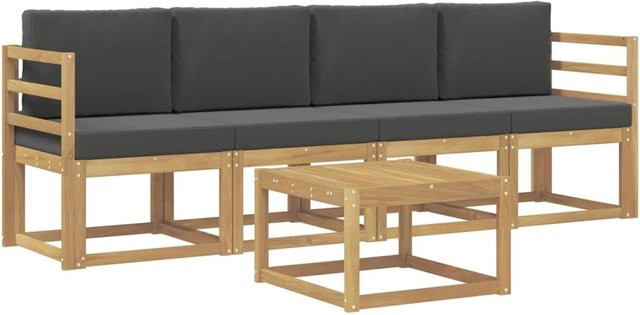 vidaXL Outdoor-Sofagarnitur 5-tlg. aus Akazienholz mit Kissen in Weiß und Anthrazit - Bild 1