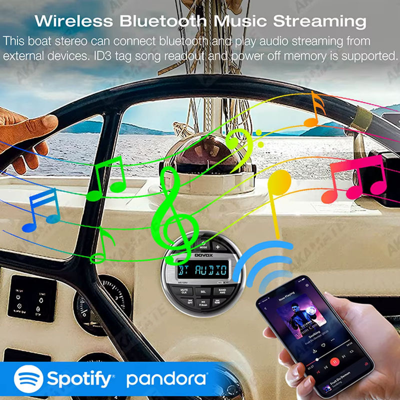 AKAMATE Wasserdichtes Bluetooth Bootsradio-System mit FM-AM-Antenne und Media-Player für Wohnmobil, ATV, UTV und SPA - Bild 2