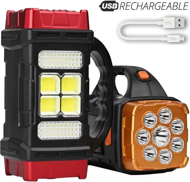 ESMARTER LED-Taschenlampe in Schwarz mit Solarladung und USB-Wiederaufladung, wasserdichte Camping- und Arbeitslampe mit 4 Lichtmodi - Bild 1