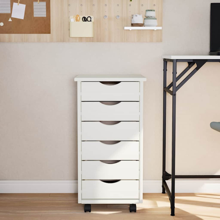 vidaXL Rollschrank MOSS aus Massivholz Kiefer mit Schubladen, Weiß, B/T/H: 65,5 x 39,0 x 65,5 cm - Bild 2
