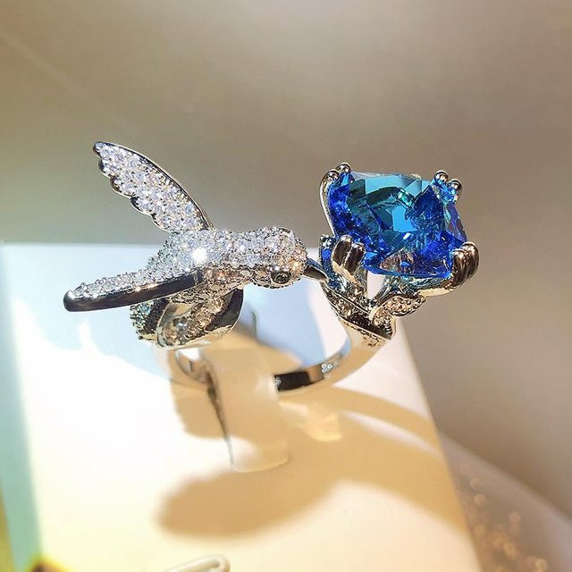 Kolibris-Set mit Zirkonia-Ring, Kupfer, Grau, Damen - Bild 1
