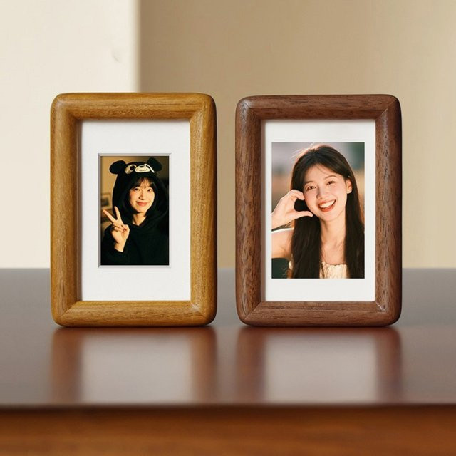 CHENGWEI Mini-Fotorahmen aus Holz in Braun, rechteckiger Desktop-Bilderrahmen für 3-Zoll-Fotos und Karten - Bild 1