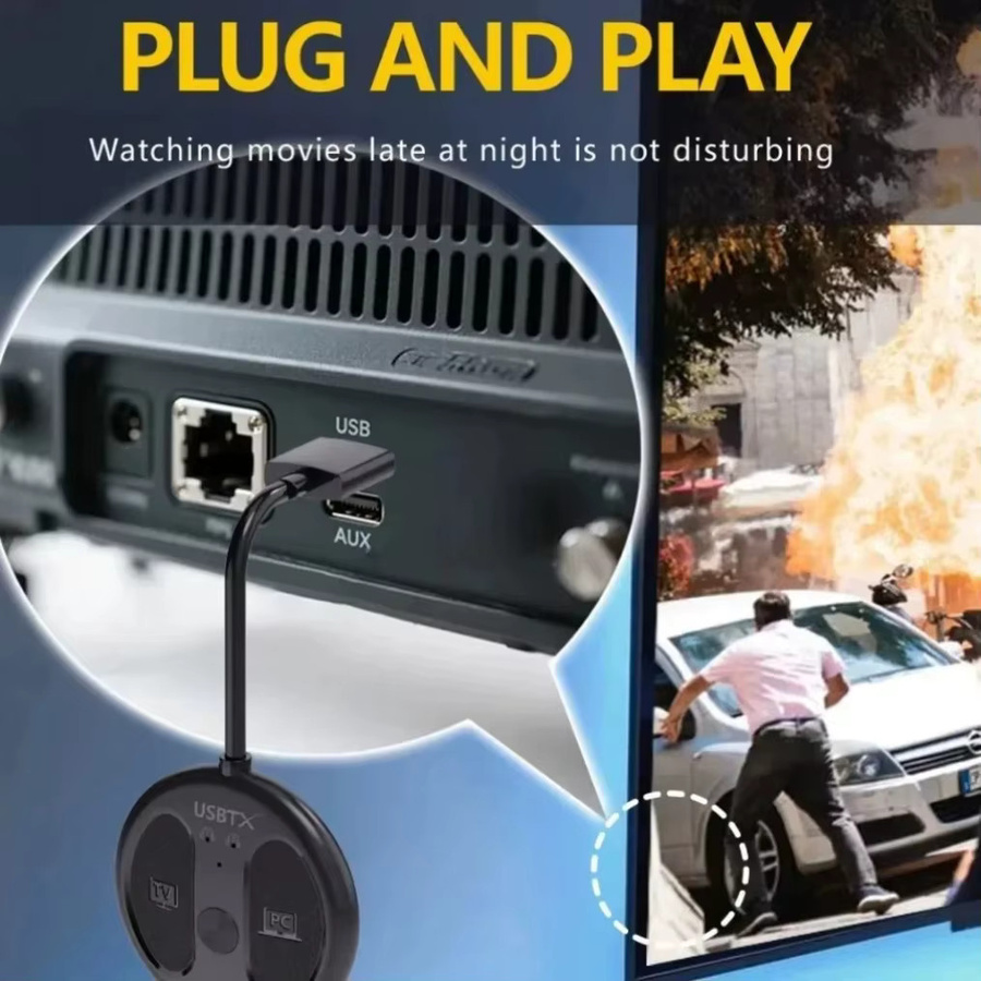 VIKEFON USB Bluetooth 5.4 Audio Sender Schwarz – Kabelloser Stereo-Musikadapter für TV und PC zur Verbindung von 2 Kopfhörern - Bild 3