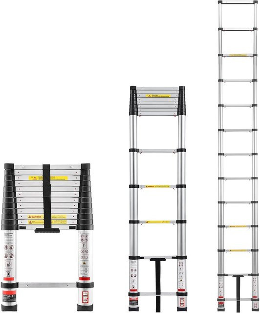 Teleskopleiter aus Aluminium von Buying Solutions, MB in Silber, 3,8 m ausziehbar und klappbar mit 150 kg Tragfähigkeit - Bild 1