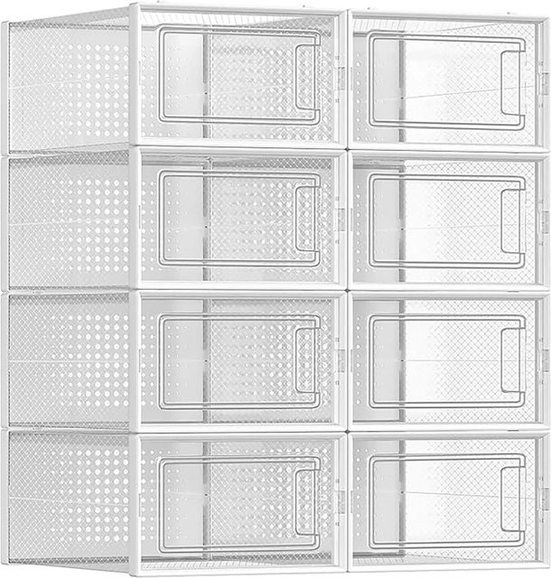 Songmics Dennys Schuhboxen-Set faltbar in Weiß und Transparent, 8-teilig - Bild 1